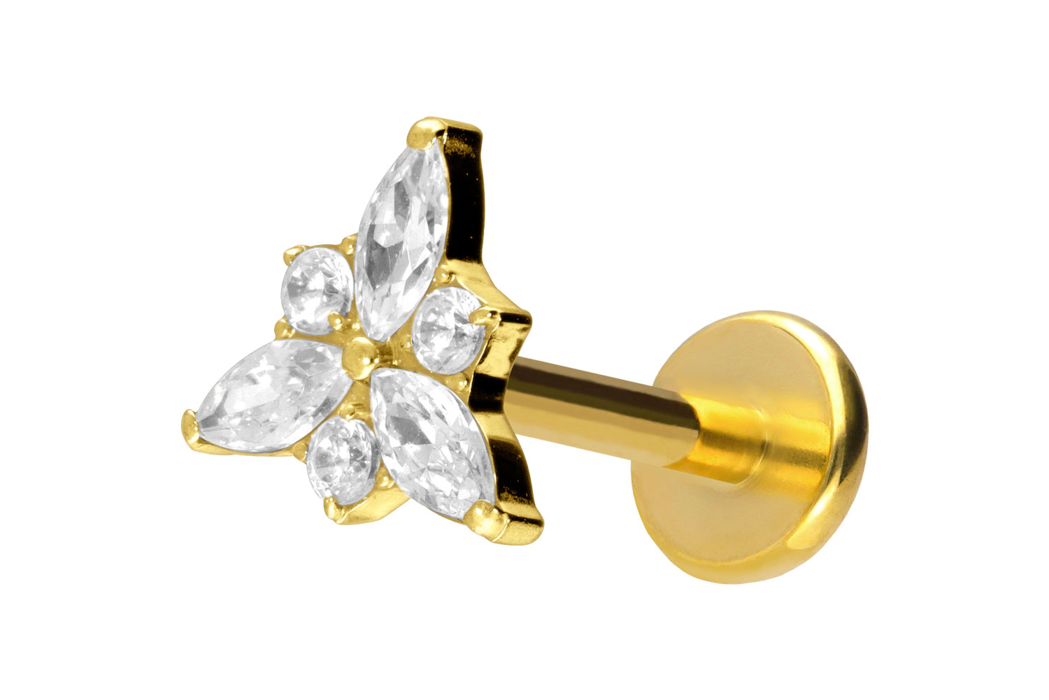 Titan Labret Piercing mit Push Fit KRISTALLBLÜTE